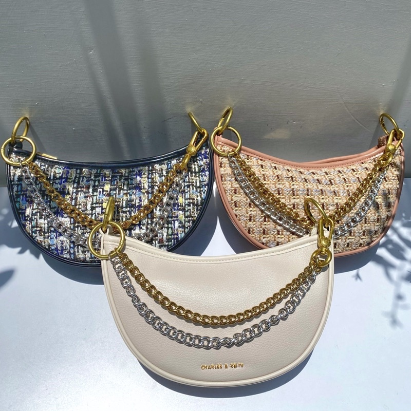 Tweed Crescent Crossbody Bag