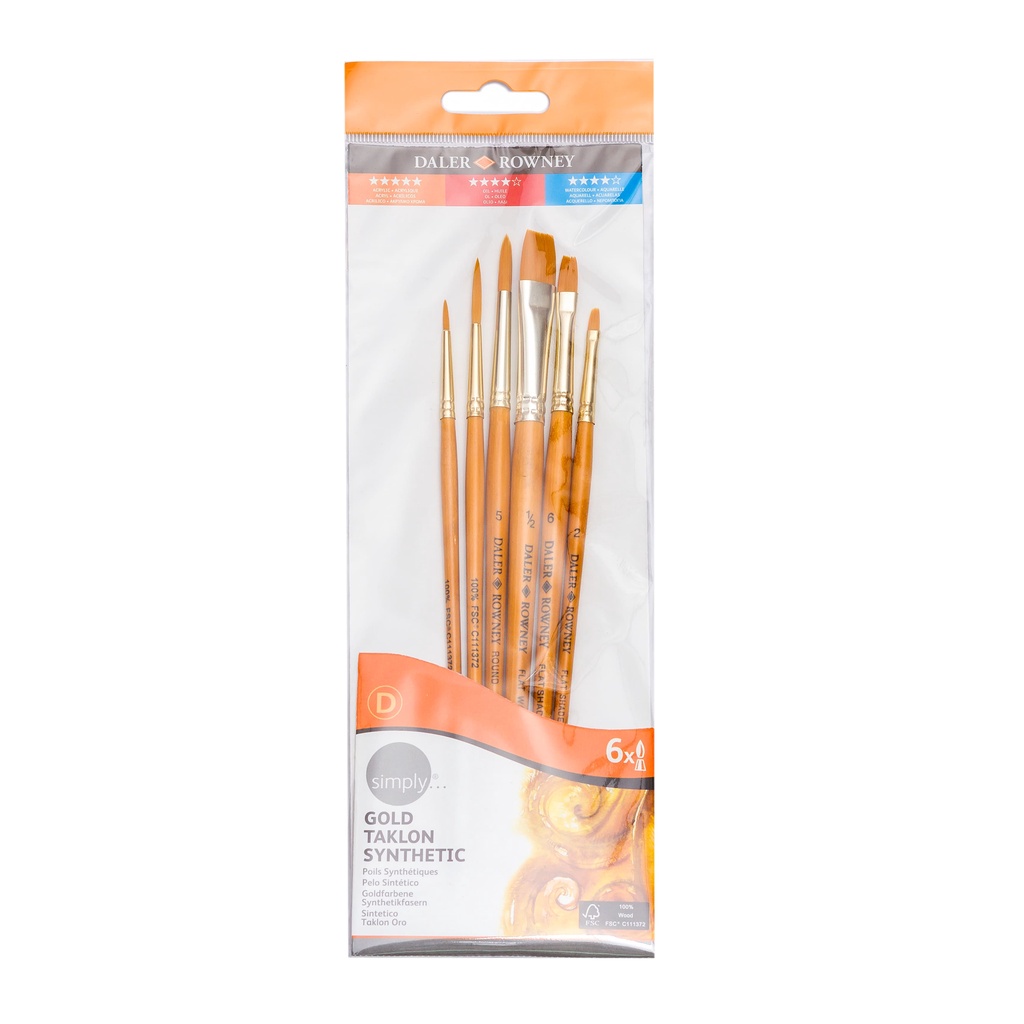 

Daler Rowney Simply Acrylic Gold Taklon SH Brush Set 6pcs #1