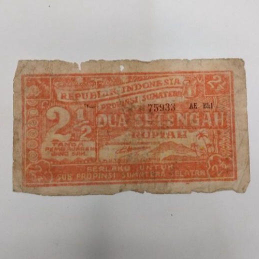 Uang Kertas Kuno 2 1/2 Rupiah Orida Provinsi Sumatera