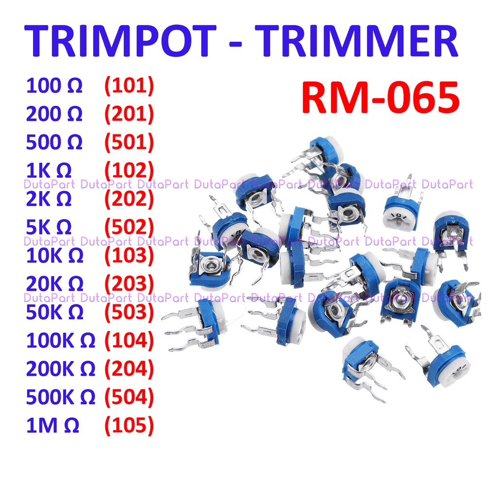 2M Ohm 205 Trimpot Trimmer RM-065 RM065 VR Variable Resistor Putih Biru Potensiometer