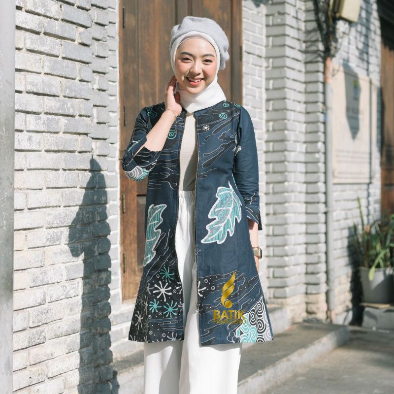 Tunik Wanita Batik Prabuseno Motif DIAN Bahan Katun Full Puring Atasan Tunik Jumbo Kerja Elegan Solo