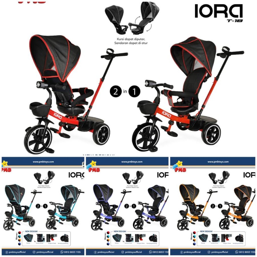 Mainan Anak Sepeda Tiga Roda Anak PMB IORA T18 Tricycle Murah Stroller