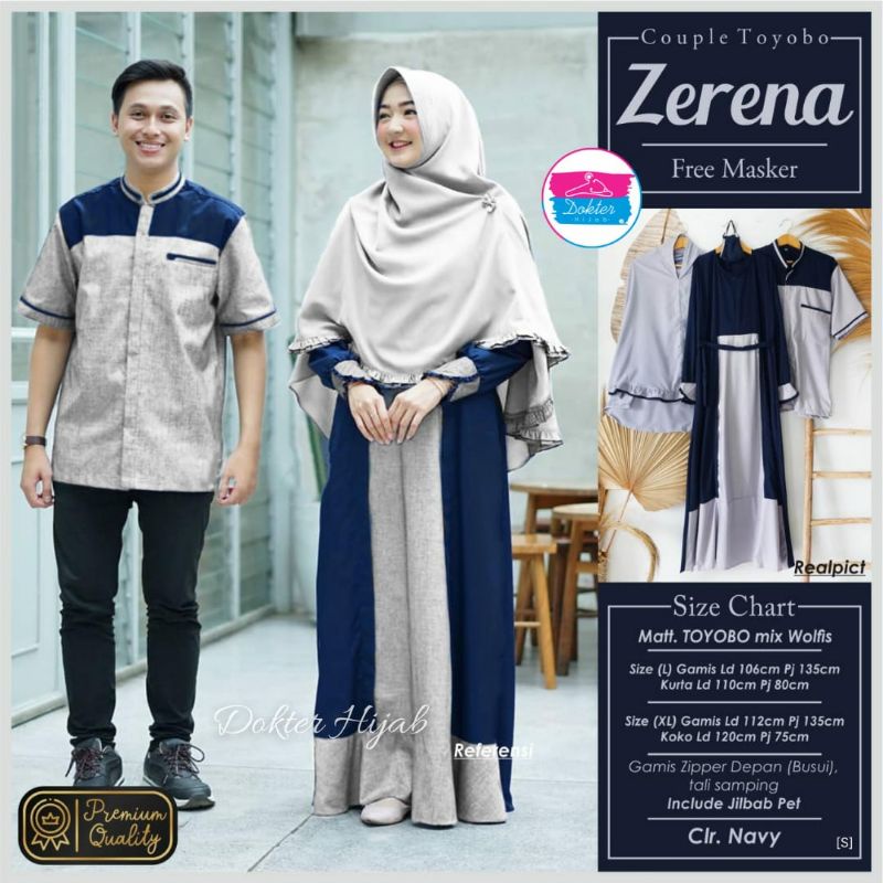 Couple Zerena setelan gamis koko keren busui bahan toyobo mix wolfis best seller