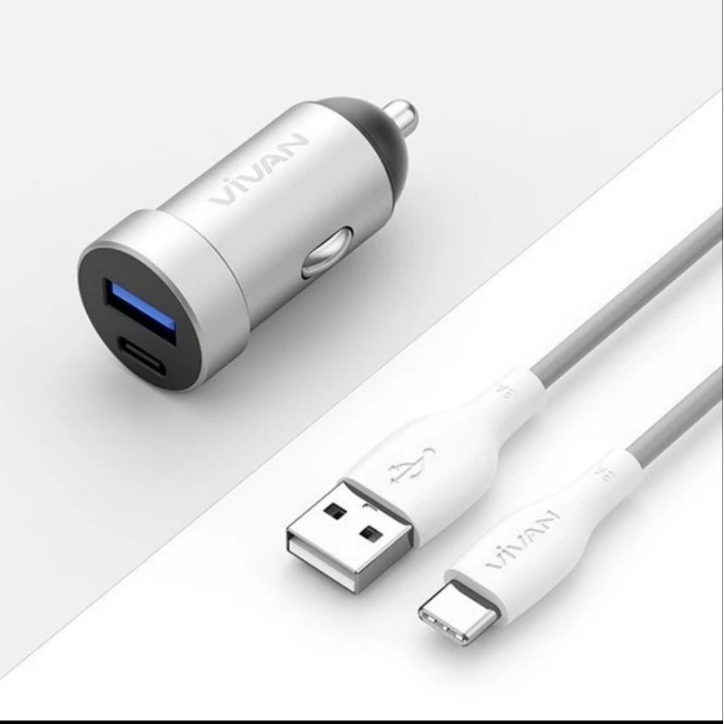 VIVAN Car Charger Mobil Dual Port USB+Type C VCC02 Fast Charging 20W