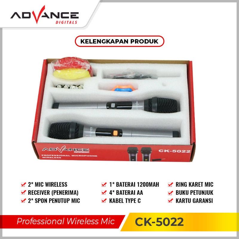 Advance MIC CK-5022  Microphone Wireless Professsional Mic Karaoke Double Tanpa Kabel mik wireles CK-5022