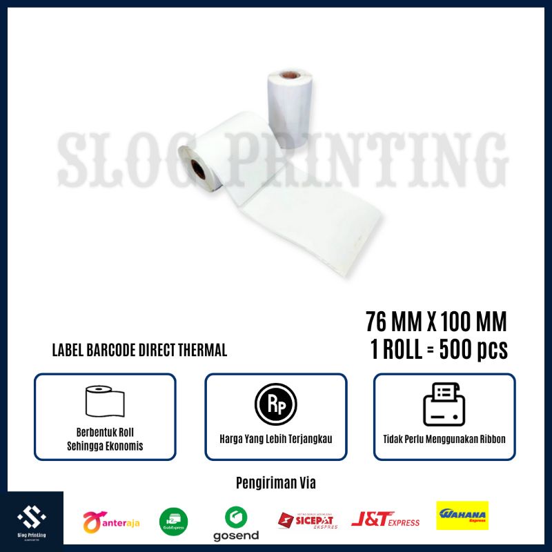 

Sticker Stiker Label Barcode Direct Thermal 76 mm x 100 mm ( 1 Roll = 100 pcs )
