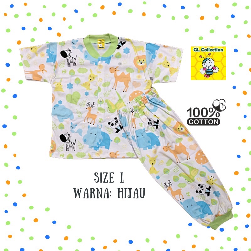 OBRAL!PIYAMA ANAK CP KAOS PENDEK CELANA PANJANG SIZE L 3-4 TAHUN PRINT ANIMAL 100%KATUN HALUS