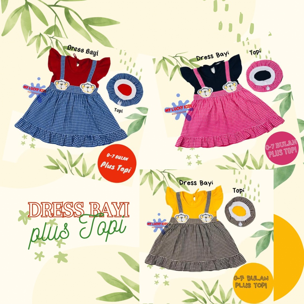 DRESS BAJU BAYI PEREMPUAN ROK BAYI PEREMPUAN LUCU MOTIF MONGKEY USIA 0-7 BULAN PLUS FREE TOPI