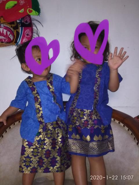 Setelan Batik Anak Cewek Anak Perempuan Bahan Katun Warna Biru  Bac29