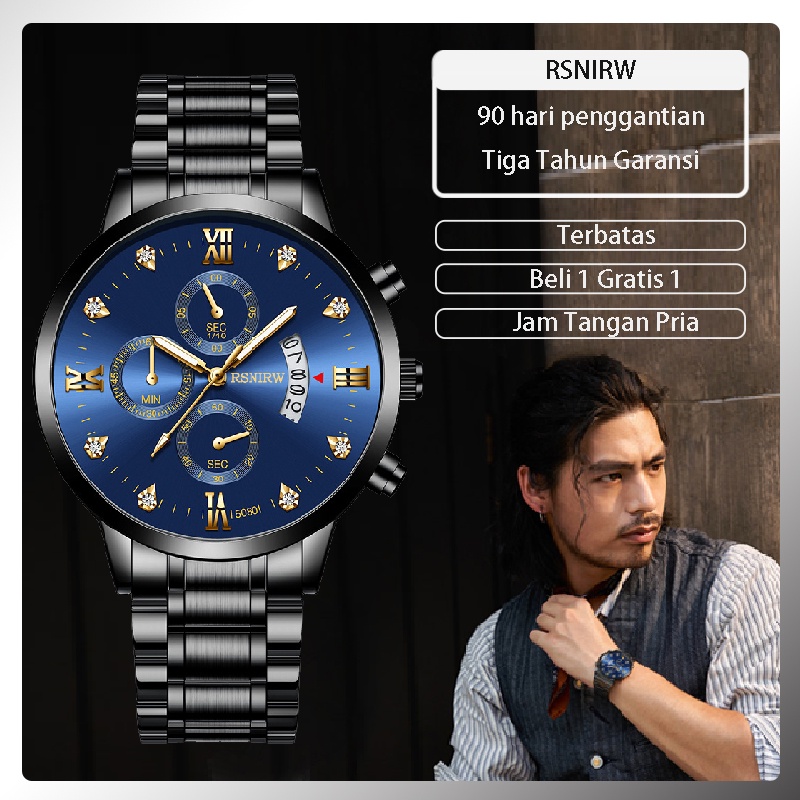 COD✔  Jam Tangan Pria RSNIRW Anti Air Original Luxury Metal Watch Kode 5080（Free BOX)
