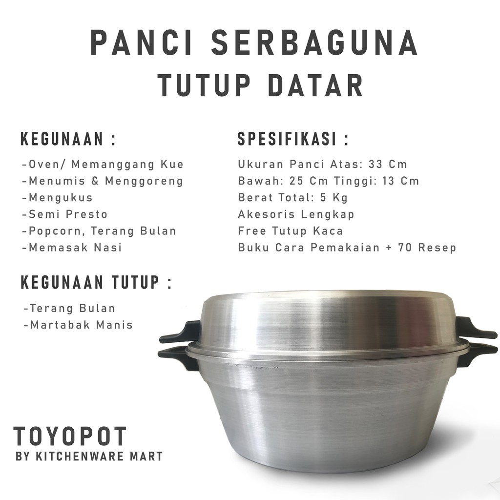 Panci serbaguna tutup datar - toyopot free tutup kaca - panci ajaib