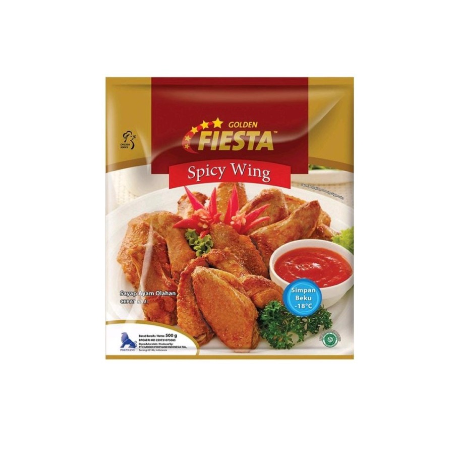 

SAYAP AYAM PEDAS GOLDEN FIESTA SPICY WING 500GR HALAL SIAP MASAK HALAL