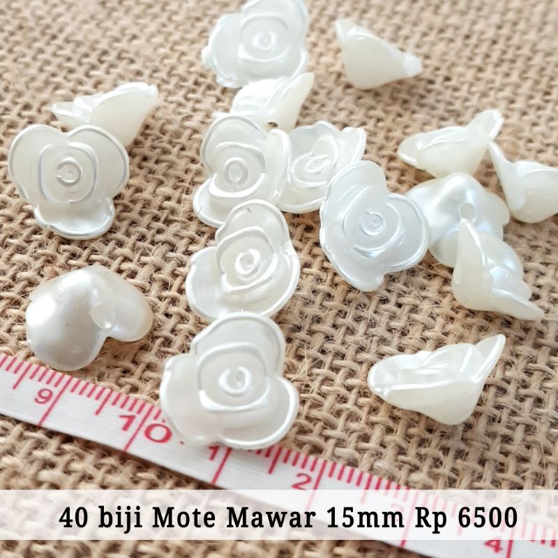 40 biji Mote Monte Manik Mawar Mutiara ~ Semi Doff 15mm klik Variasi bahan Strap Masker