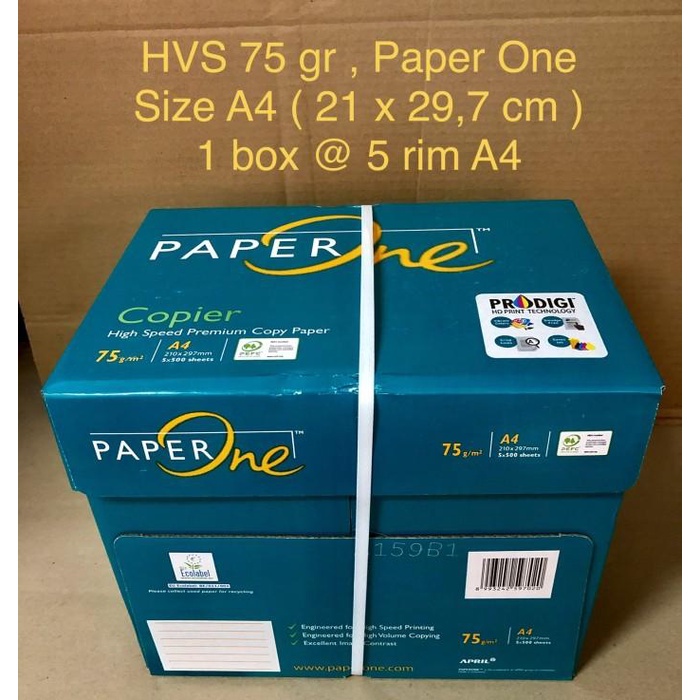 

Kertas | Kertas Hvs 75 Gr A4 , Paper One ( Box ) Kualitas Terbaik