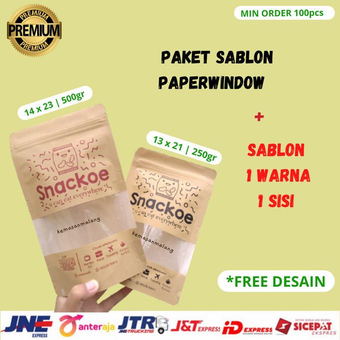 {{{{}}] PAKET KEMASAN STANDING POUCH PAPER WINDOW + SABLON MERK CUSTOM DESAIN