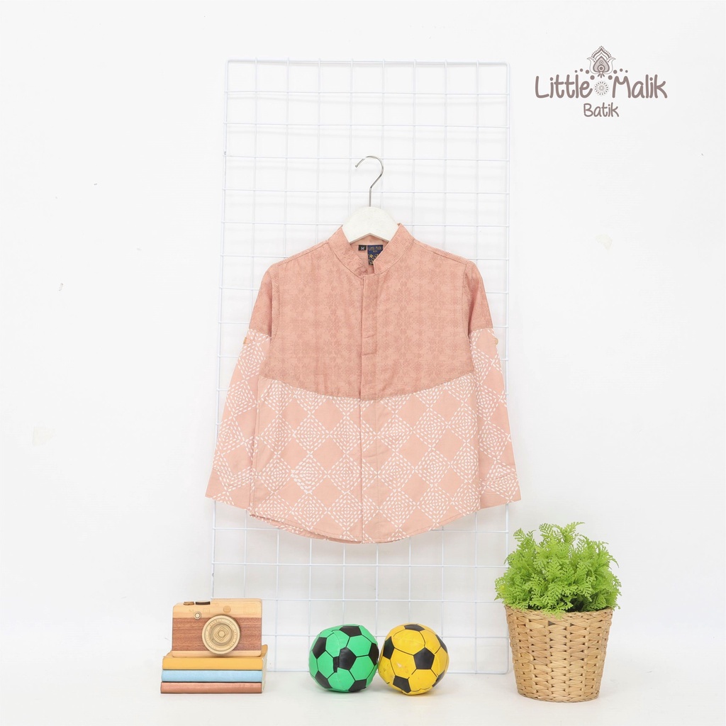 READY STOCK Kemeja Batik Anak / Ayah Lengan Panjang By Little Malik Batik, Kombinasi Krem dan Peach