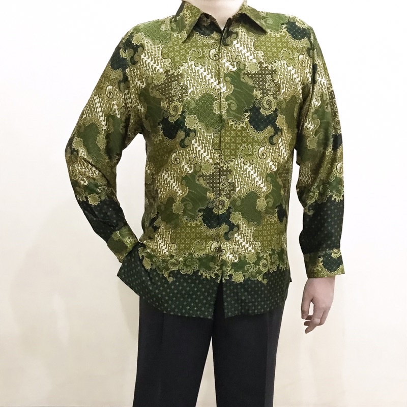 Kemeja Batik Pria Modern Army Green Ijo Hijau