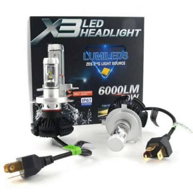 Lampu Mobil LED H4 dengan Chip ZES 50W 6000 Lumens untuk Headlight