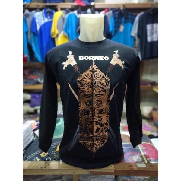 BAJU KAOS PRIA LENGAN PANJANG .BAJU DISTRO .MOTIF ETNHIK DAYAK