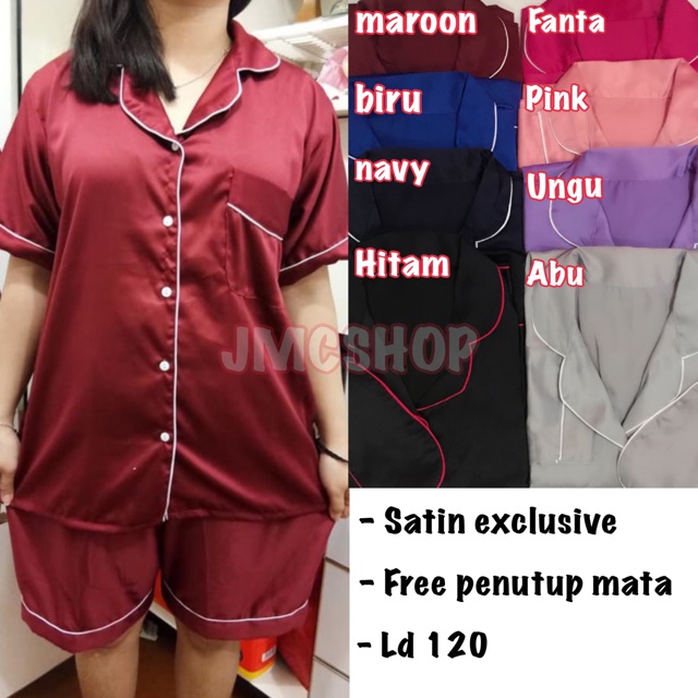 bajutidur 3L Ld120 satin silk polos celana pendek jumbo