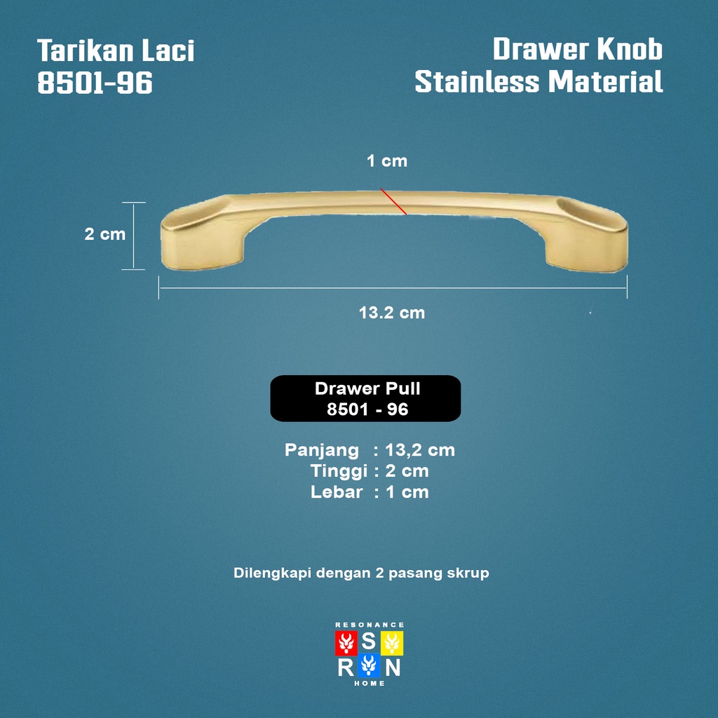 Tarikan Laci Coating Gold 8501-96 / Handle Gagang Pintu Laci Lemari Resonance Home