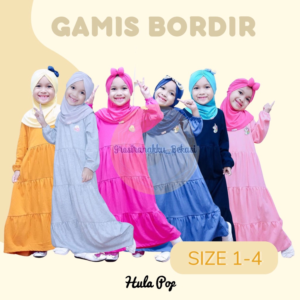 Gamis Kaos Anak Aplikasi Bordir Mix Warna Size 1-4Tahun