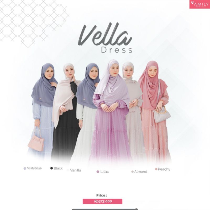 [Agen Resmi] Amily Vella Dress Gamis Only bahan jersy dan tulle polkadot