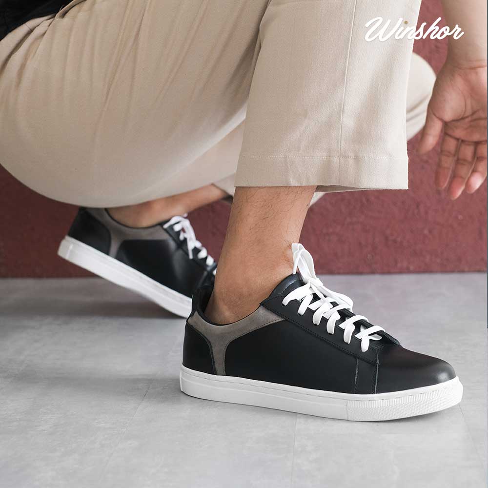 Sepatu Sneakers Kulit Pria - Winshor - Onyx - Black Grey