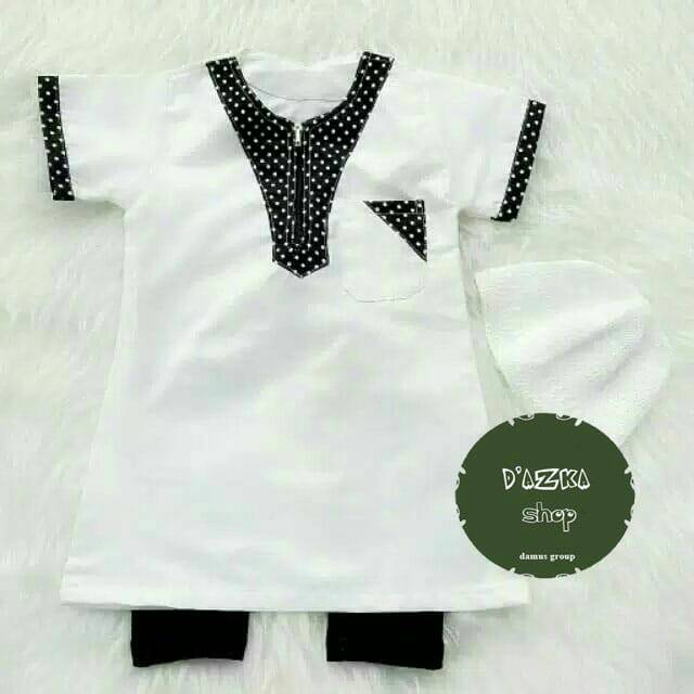 Gamis Koko turki putih polka hitam