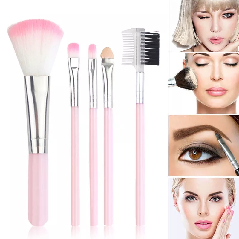 Make Up Brush Kuas One Set 5 in 1Set AB08 Eyebrow Brush Blush On Brush Eyeshadow Brush Sponge ACC