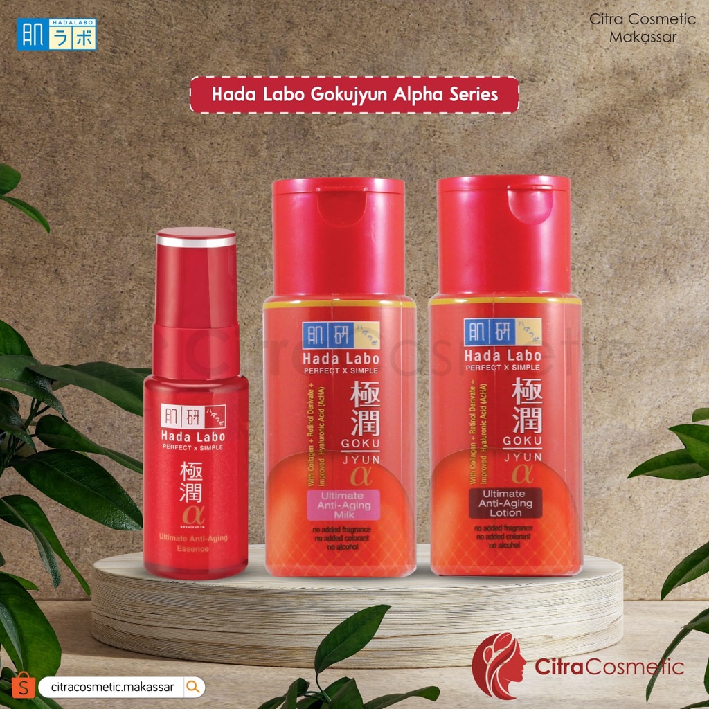 Hadalabo Gokujyun Alpha Series Ultimate Anti Aging Lotion 100 Ml | Essence 30 Gr | Alpha Milk 100 Ml