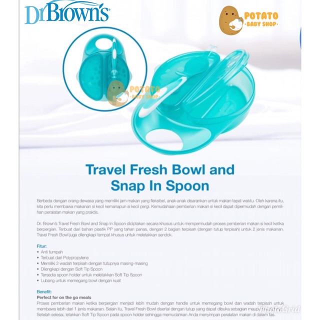 Dr Brown's - Travel Fresh Bowl and Snap In Spoon Mangkuk