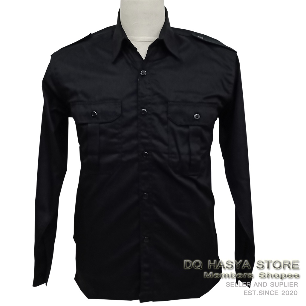 Kemeja PDH PDL PNS Putih Hitam Pria Lengan Panjang Kerja Kantor Bahan Katun Drill