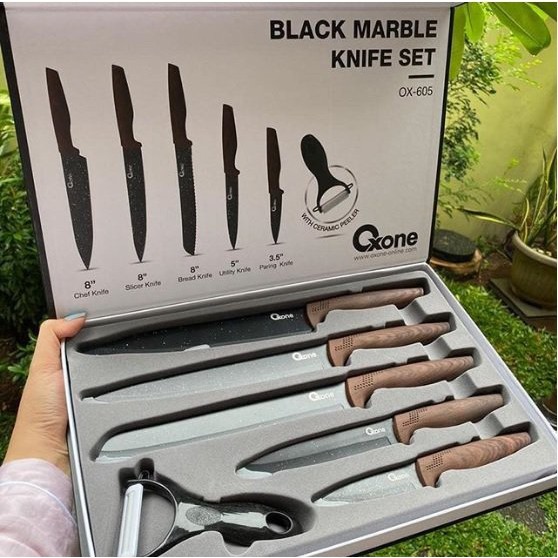 Oxone Set Pisau / Knife Set Black Marble 6 Pcs (OX-605) - Pisau Set