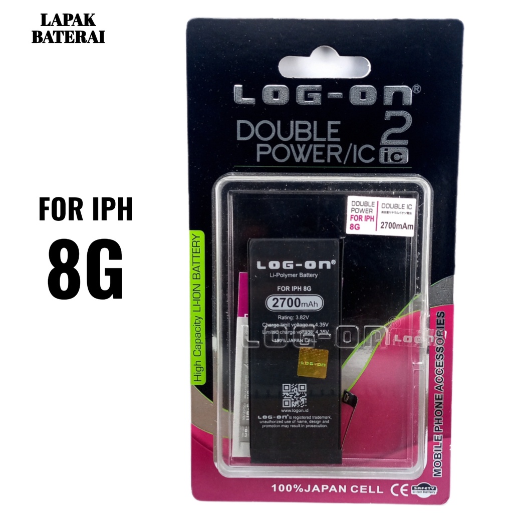 LOG - ON Baterai Ipone 8 | Iphon 8G Double IC Protection Battery Batre