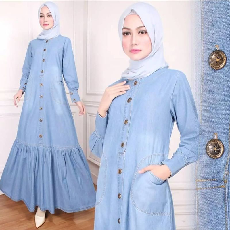 GAMIS JEANS TERBARU PAKAIAN WANITA GAMIS DRESS BAJU LEVIS KANCING FULL REMPLE