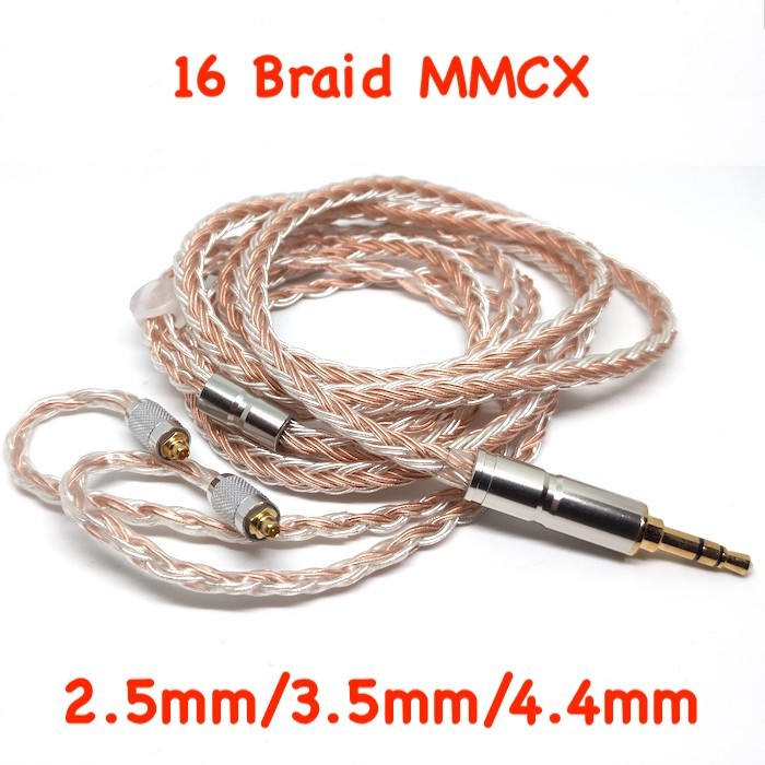 Custom 16 Braid MMCX Cable Replacement 3.5mm 2.5mm 4.4mm Balanced Jack