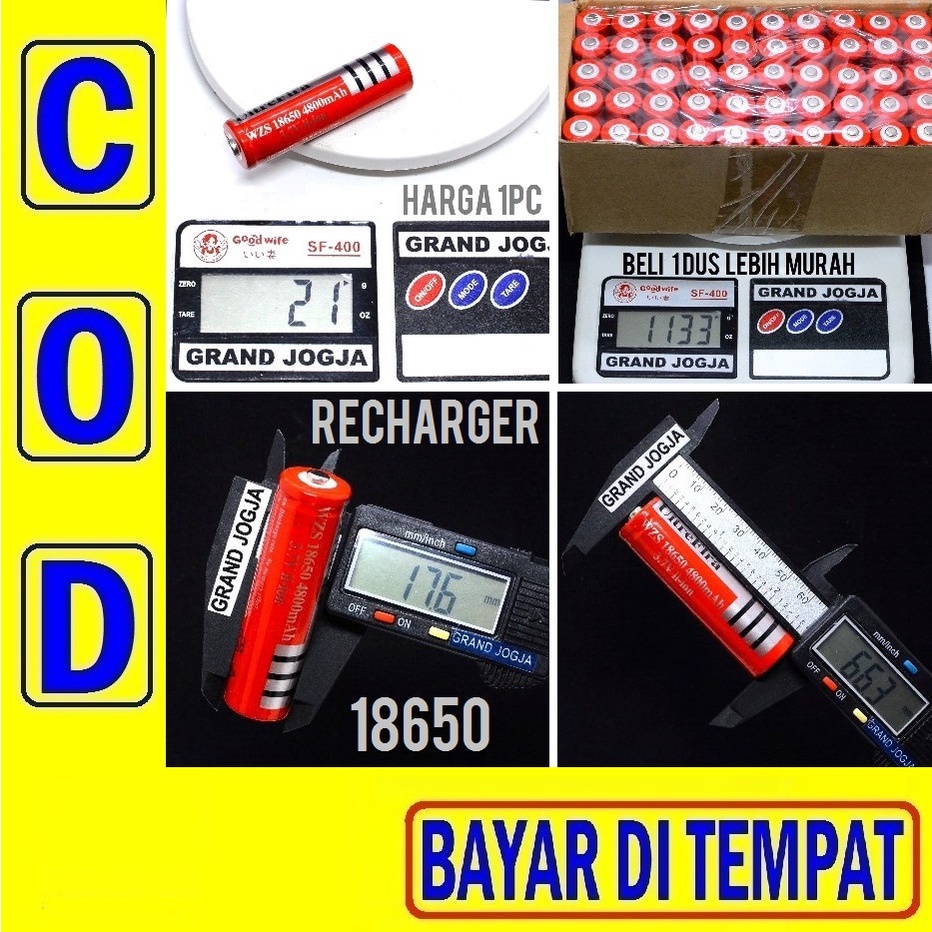 RAK 1E Baterai 18650 Senter Swatt Recharge Uitreflra 4800mah 3.7v 3.7 Volt Charger Isi Ulang Garansi