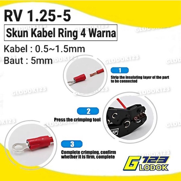 Terminal Kabel Sekun Skun Ring O Bulat Cable Lug Isolasi RV 1.25-5