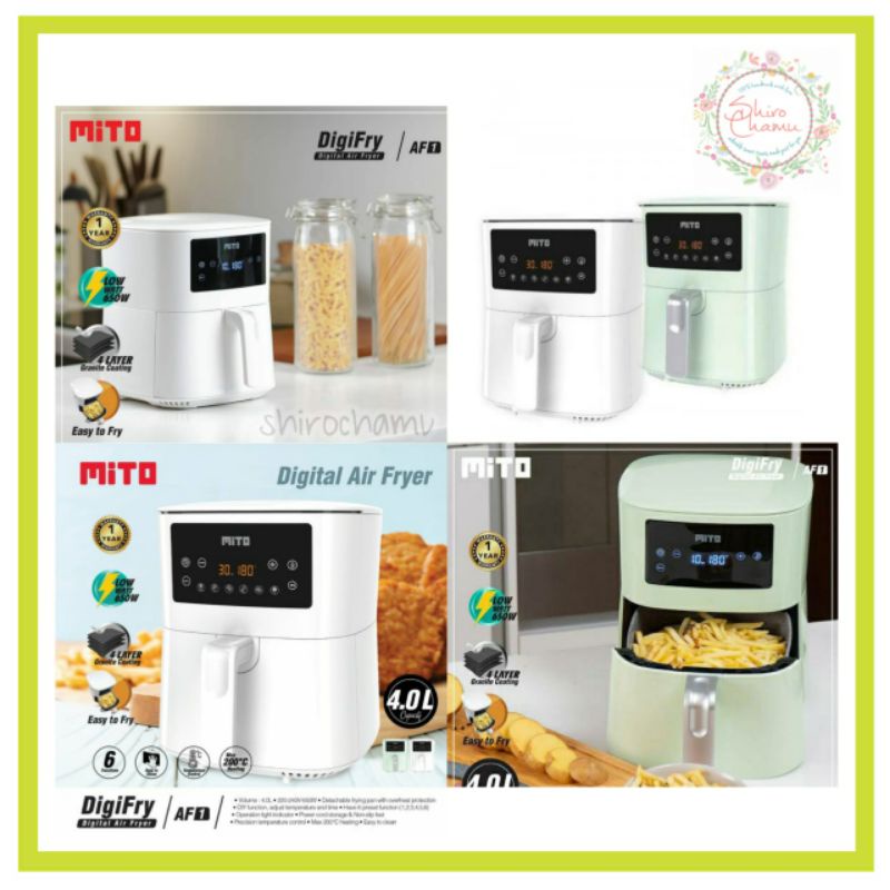 Mito Digital Air Fryer AF1 DigiFry 4L Low Watt, Alat Masak Deep Fryer