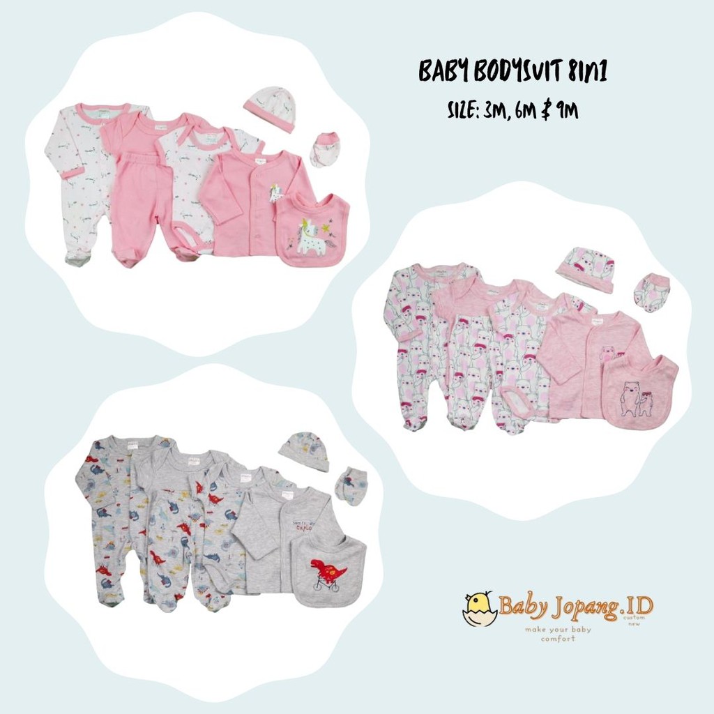 IMPORT BJOPANG/ Baby Bodyset 8in1 (BANYAK MOTIF)/ Pakaian bayi new born set / ORIGINAL