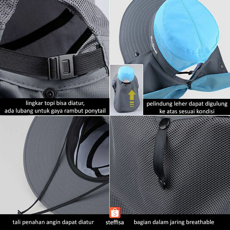 TOPI NELAYAN 3in1 | sunshade fisherman outdoor fishing gardening hat impor anti UV matahari ringan breathable masker pelindung wajah leher unisex pria wanita dewasa musim panas mancing berkebun