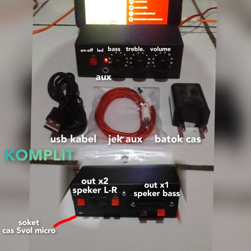 Jual Ampli Mini 5vol 2.1 Volume Treble Bass Out 3 Speker Komplit+batok ...