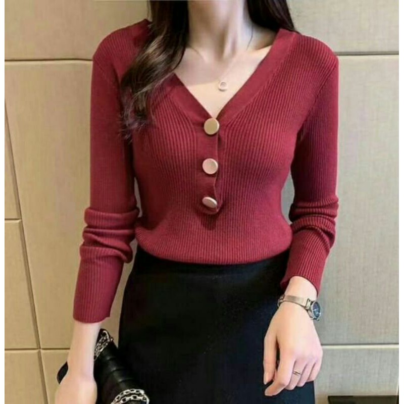 SC6159 DILETTA TOP IMPORT  BAJU  ATASAN WANITA BAJU  RAJUT  