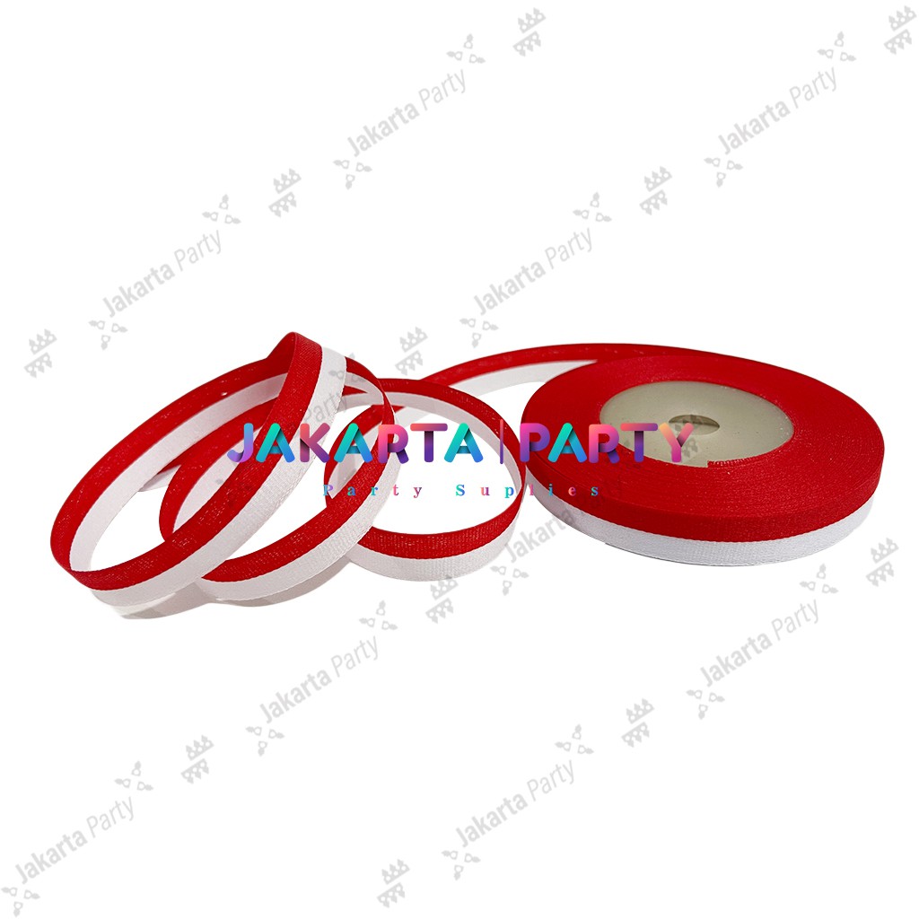 Pita Satin Merah Putih Ukuran 1/2 Inch / Pita Merah Putih / Pita Satin