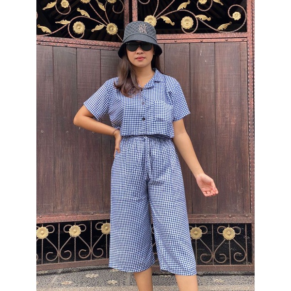 Oneset Crop Sinta  / Set Rayon Crop / New One Set-Kotak Navy