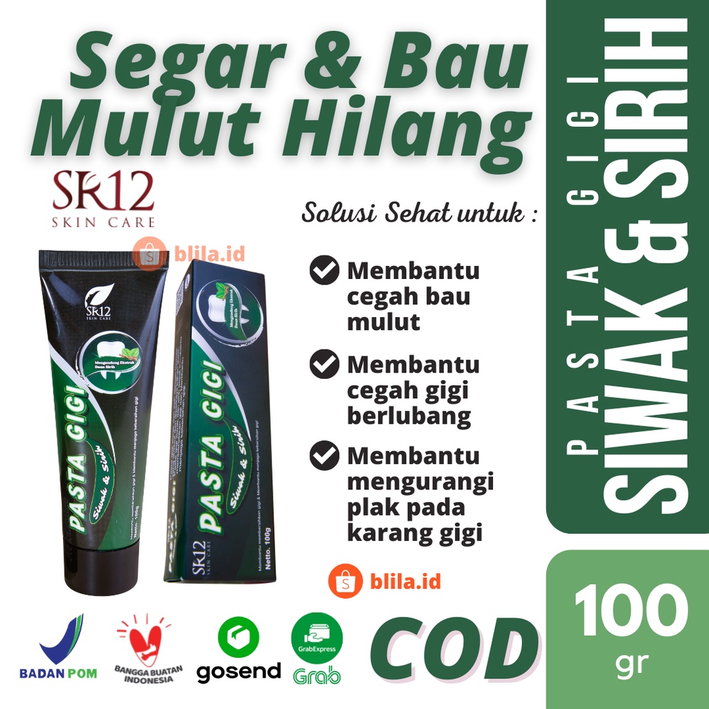 Pasta Gigi Siwak SR12 Siwak &amp; Sirih 100 gram Mengatasi Bau Mulut Tidak Sedap Halal BPOM