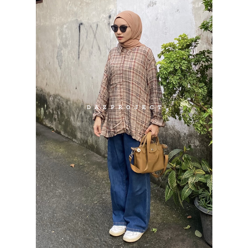 Oversized shirt Kemeja oversized motif Kotak LD 120 katun rayon by DAZPROJECT