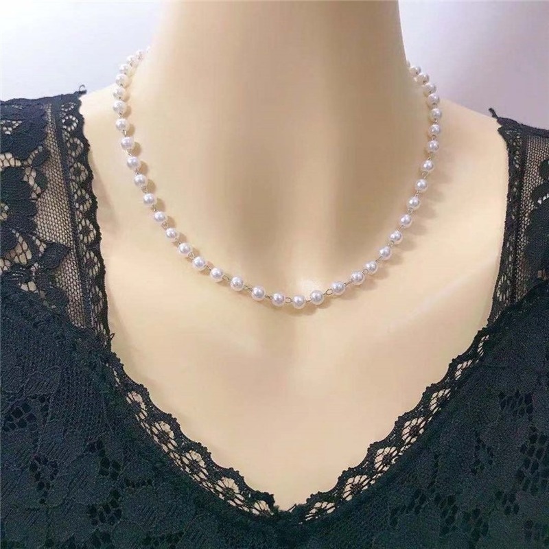 Retro European and American simple elegant temperament single layer nude pearl necklace