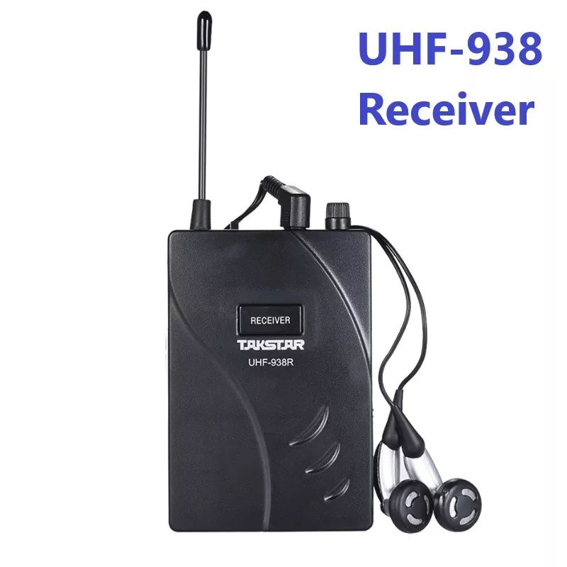 Penerima Tunggal Takstar UHF-938R Asli Panas dengan Earphone untuk Sistem Pemandu Wisata Nirkabel UHF-938